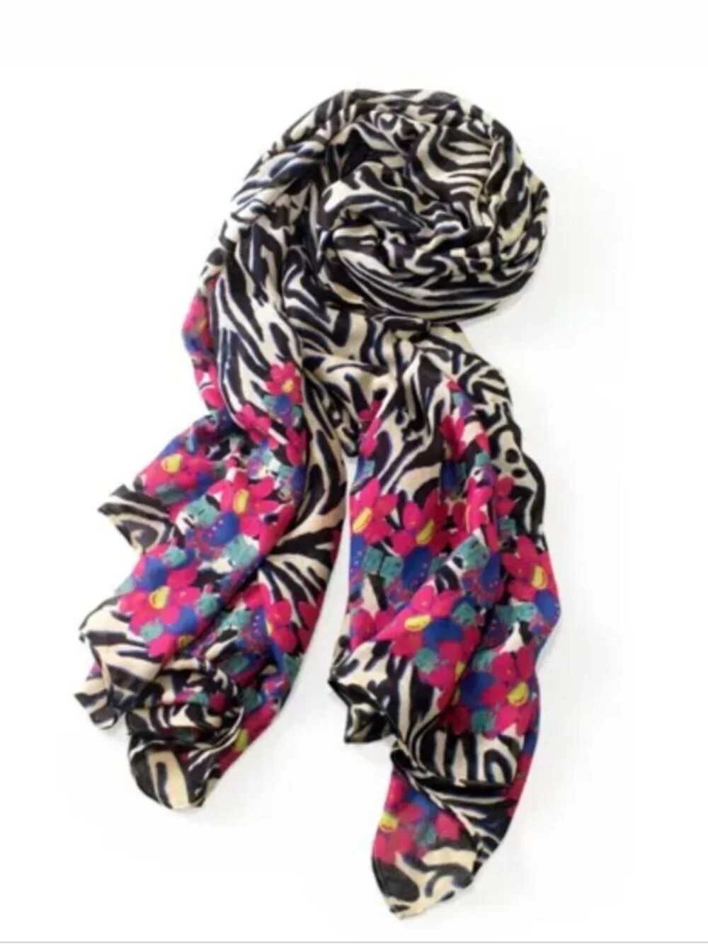 Luxembourg Scarf from Stella & Dot With Carry Bag Multi Color Black Ivory Floral